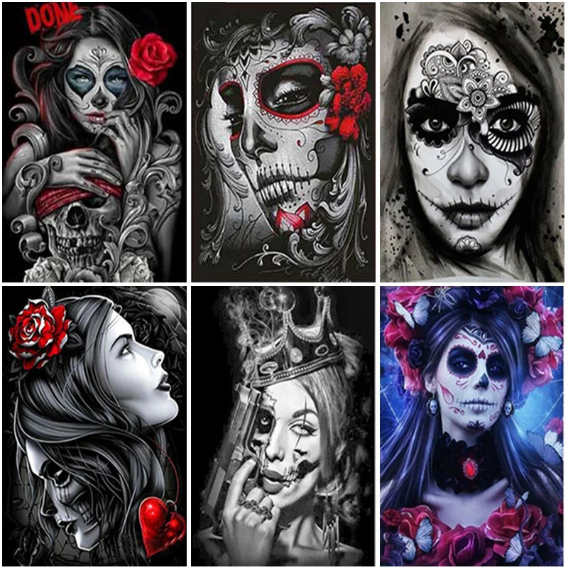 

Full Square/Round Drill 5D DIY Girl Diamond Painting Skull Woman Rose Diamond Embroidery Flower Cross Stitch Kit Home Decoration