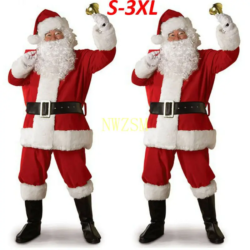 

Рождественский костюм Санта Клауса, косплей, одежда Санта Клауса, нарядное платье на Рождество, мужской костюм 5 шт./лот, костюм для взрослых,...