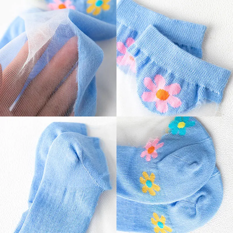 

1 Pair Breathable Ultra Ankle Socks Summer Women Transparent Lace Silk Crystal Flower Girls Elastic Short Socks Female Sox