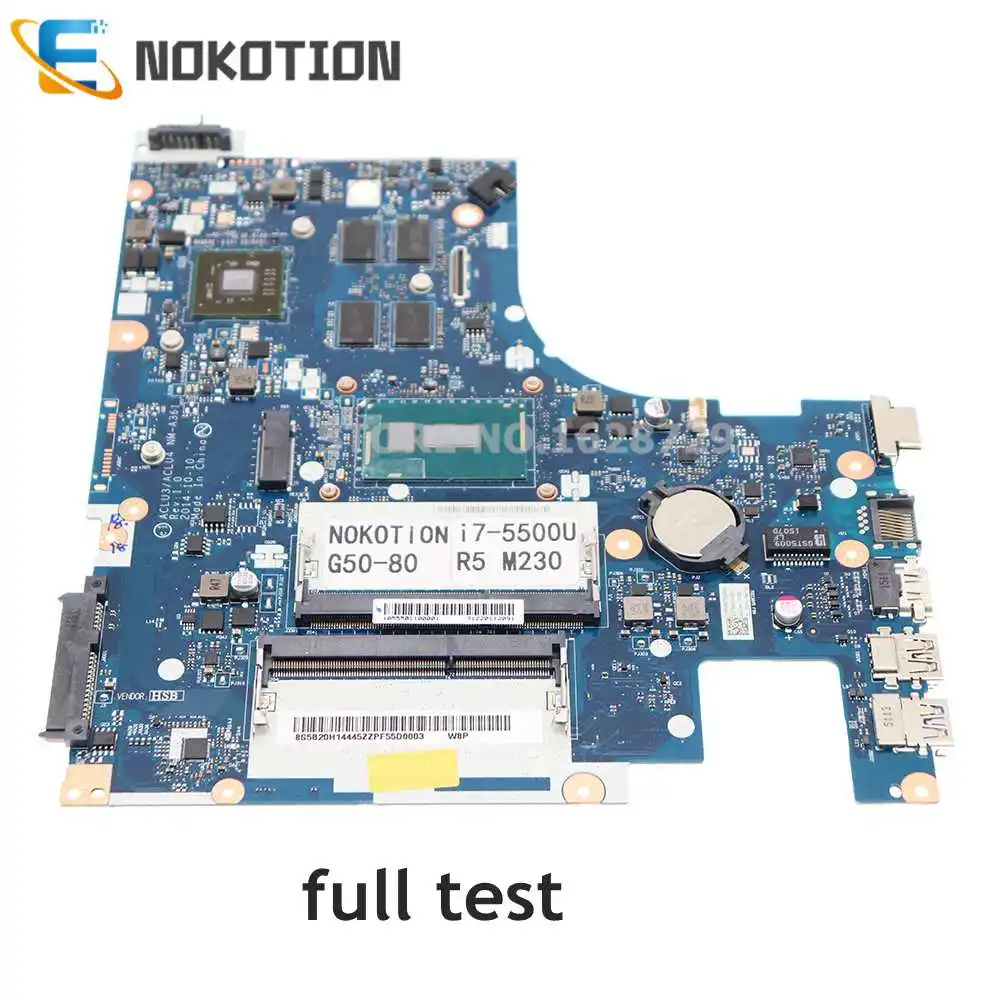 NOKOTION For Lenovo IdeaPad G50-80 Laptop Motherboard I7-5500U CPU R5 M230 GPU ACLU3 ACLU4 NM-A361 5B20H14445