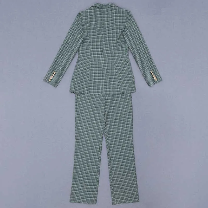 

wholesale 2020 New 2 Piece Set Green long sleeve V-neck Siamese clothes top&trousers sexy Two-piece suit celebrity party dress