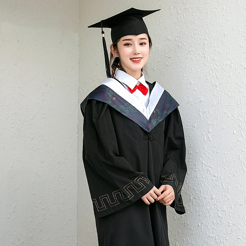 

University Academic Dress Summer Floral Printing Neck Embroidery Cuff Loose Thin Bachelor Gown Graduation Performance Costumes
