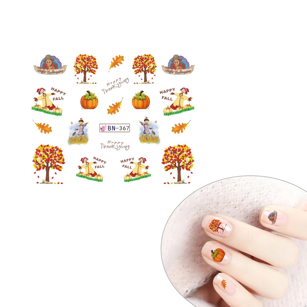 12 листов День благодарения Тыква клен Сделай Сам дизайн ногтей наконечник