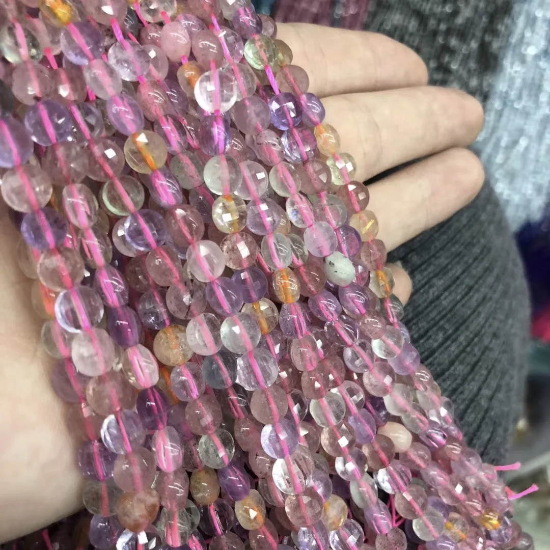 

Super Seven Crystal Oblate Faceted Natural Stone Beads Making for Jewelry DIY Bracelet Necklace Accessories Size 6mm length 38cm