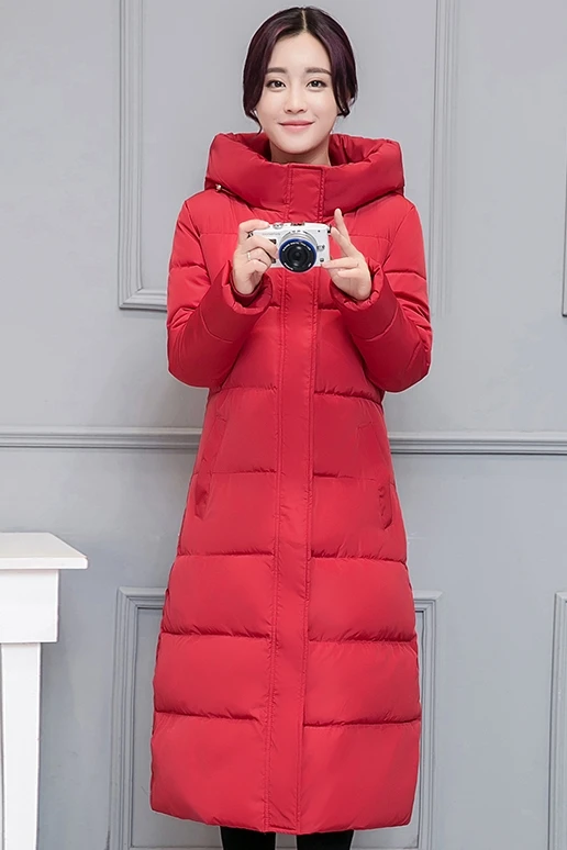 

Nice Winter New Lady Down Jacket Cotton Jacket Long Hooded Knee Coat