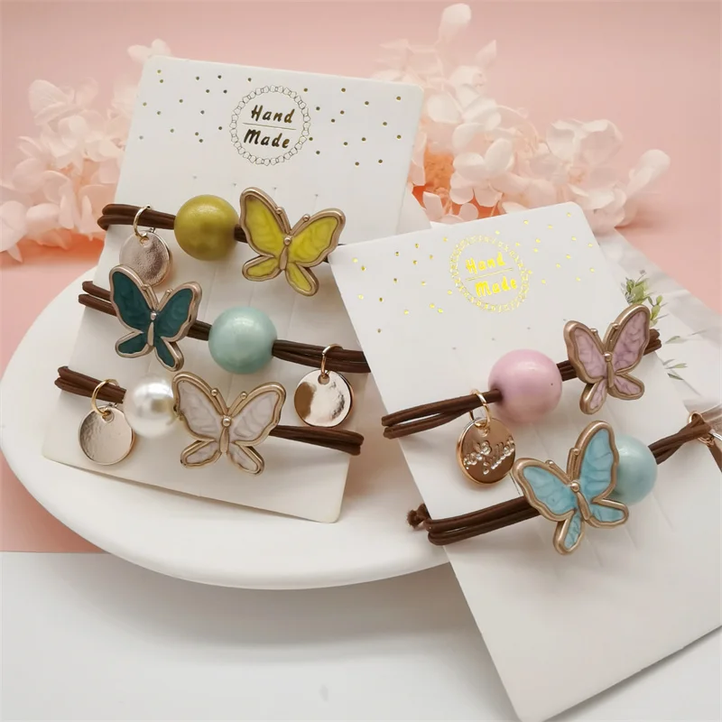 

Butterfly Korea Women Hair Ropes Big Acrylic Round Ball Elastic Rubber Bands for Girl Fashion Hair Accessories Wholesale 2021