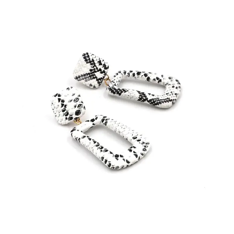 Женские Висячие серьги с принтом змеиной кожи геометрические кожаные массивные
