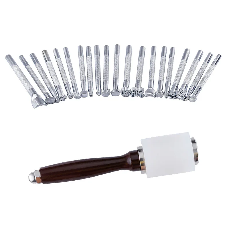 

21PCS Stainless Steel Leather Carving Stamps Hammer Beveler Kit DIY Leathercraft Embossed Leather Hand Tools