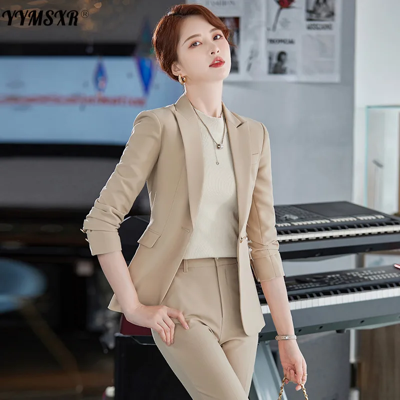 Women's Suit Two-piece Autumn and Winter Slim Ladies Jacket + Casual High-waist Trousers Professional Wear Female