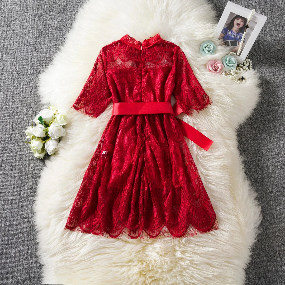 

Girls Princess Dress 2-7Y Kids Toddler Baby Girl Flowers Lace Dress Party Solid Dresses Pageant Bridesmaid Gown