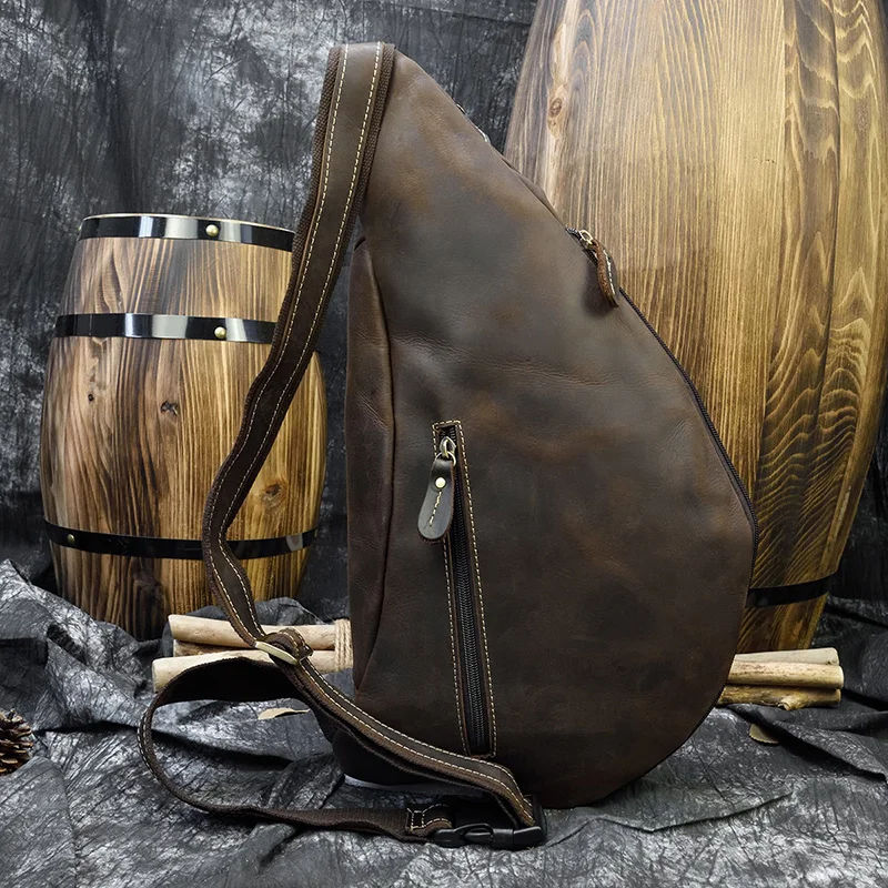 Винтажная Мужская нагрудная сумка из натуральной кожи коричневая мини-сумка на