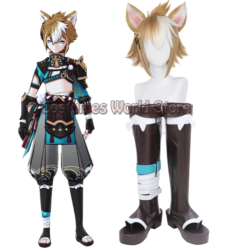 

Genshin Impact Gorou Game Cosplay Shoes Boots Gorou Cosplay Wigs Plush Ear Mixed Color Heat Resistant Wig Game Cosplay Suit Prop