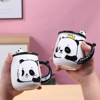 cartoon cute panda spoon cup female student couple ceramic cup office water cup milk coffee cup couple animal black and white