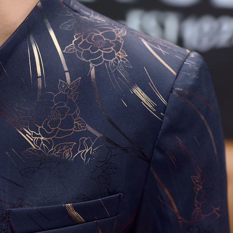Мужской блейзер с цветочным принтом костюм китайским воротником куртка золотым