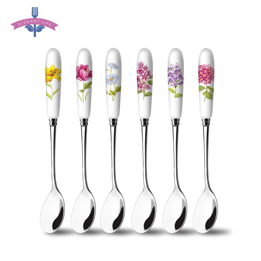 Ложка десертная кофейная ложка с керамической ручкой из нержавеющей стали 6 шт. |