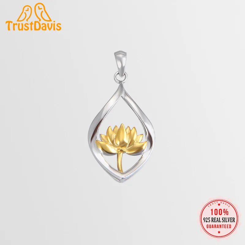 

TrustDavis Real 925 Sterling Silver Fashion Water Drop Lotus Flower Pendant Marking Necklace DIY Accessories Fine Jewelry HY376