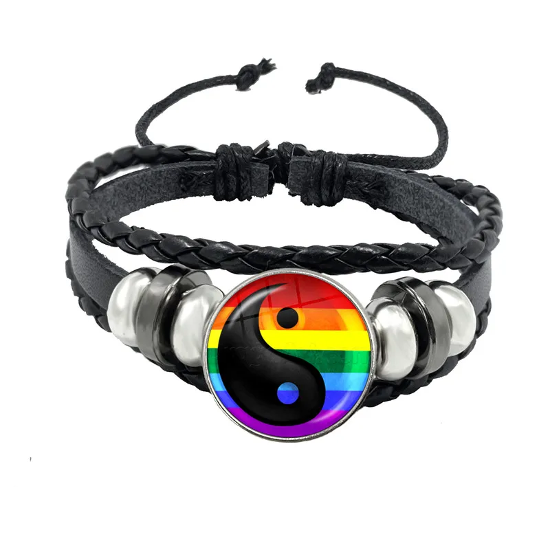 Кожаный браслет ЛГБТ Bi Pride стеклянный кабошон купол гей Прайд Радужный Флаг Фото