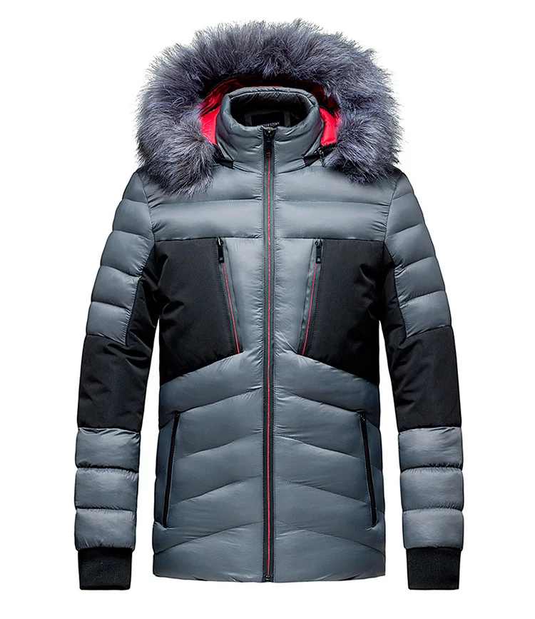 2021 Men's warm hooded cotton-padded jacket with detachable fur collar European and American casual jacket youth men's clothing