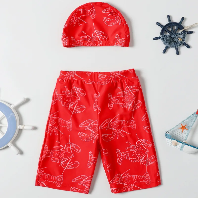 Плавки для мальчиков с кепкой летние пляжные шорты рисунком купальные трусы