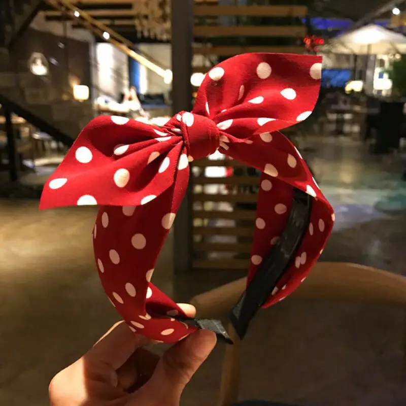 Повязка на голову женская с принтом в горошек Модный ободок перехлёстом и бантом