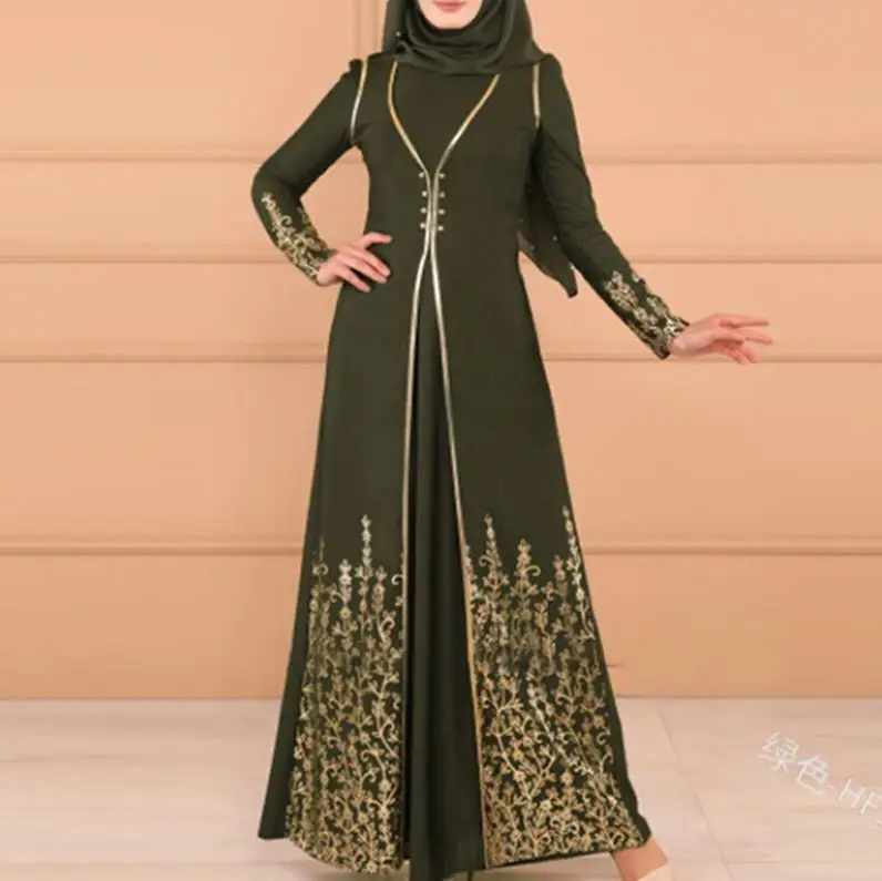 Green dress Vestidos длинное мусульманское абайя Турция исламский арабский хиджаб платье Кафтан Дубай Кафтан марокканский Tesettur Elbise халат Musulmane Longue - Цвет: Green dress