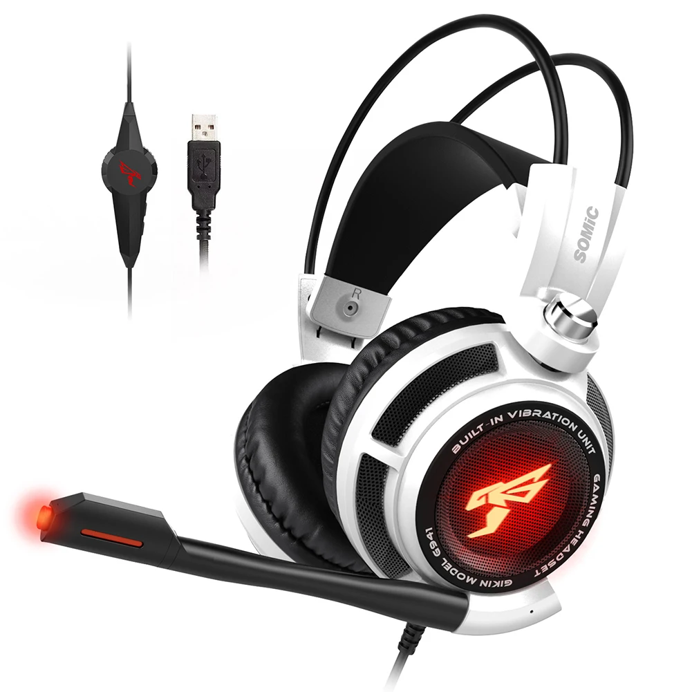 

SOMIC G941 USB Wired Vibration LED Gaming Headset 7.1 Surround Sound Over-Ear Headphone Earphone with Mic for Gamer Office Music