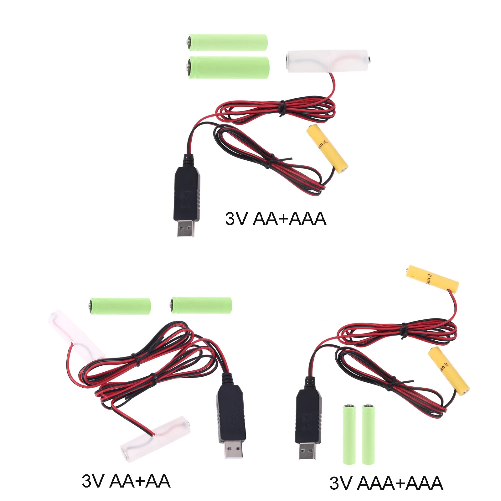 

2in1 5V USB to 3V Dual LR6 LR03 Battery Power Supply Cable Replace 2x 1.5V AA AAA Battery Eliminator for LED Light Toys Luminara