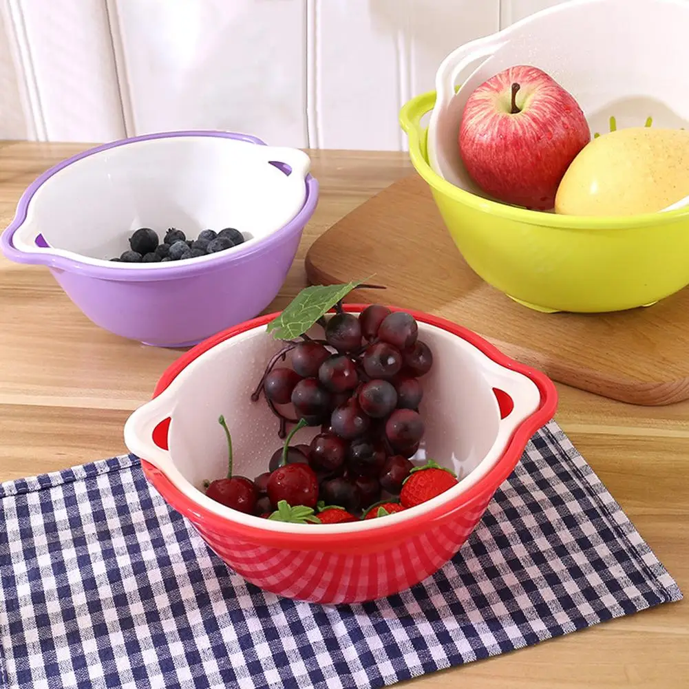 3 шт. Двухслойное сливное сито фруктовый горшок для овощей миски смешивания