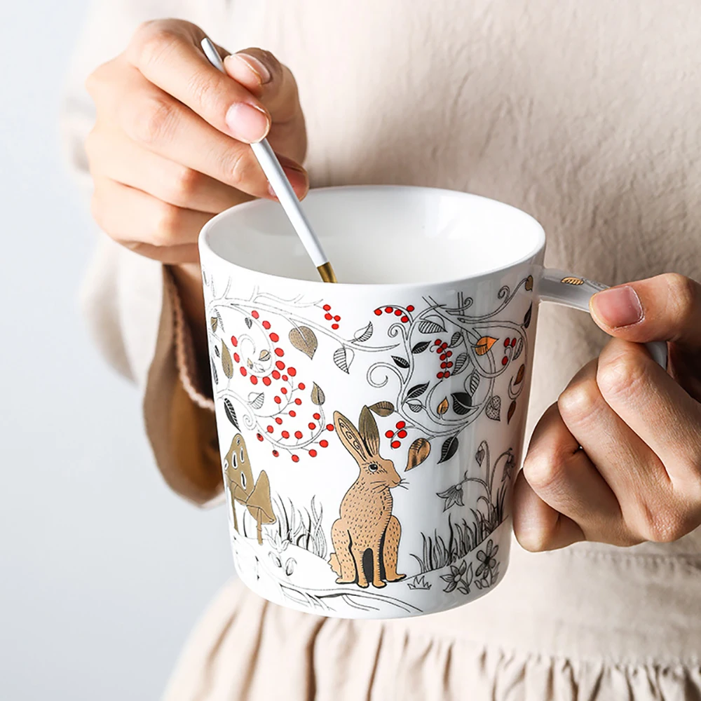 

550ml Japanese Style Animal Garden Milk Cup Breakfast Coffee Mug Large Capacity Ceramic of Porcelain Mugs Exquisite Holiday Gift