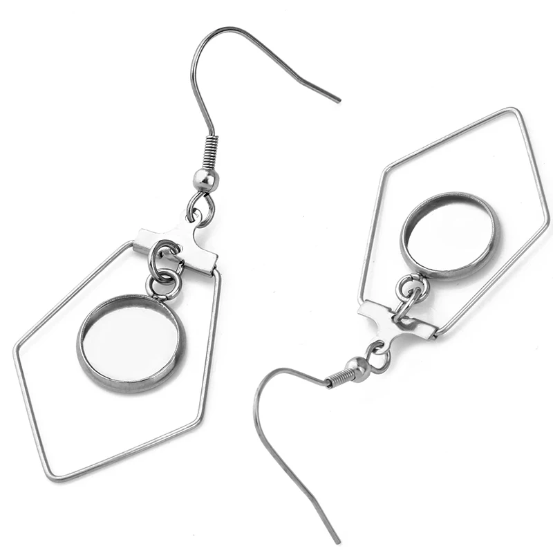6pcs Stainless Steel Dangle Earring Base Settings Fit 6 8 10 12mm Dia Cameo Cabochon Bezel Blanks DIY Earring Hooks Findings