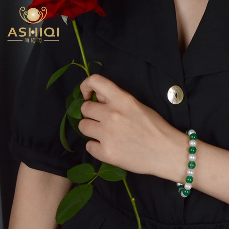 Женский браслет из пресноводного жемчуга ASHIQI натурального агата для подарка на