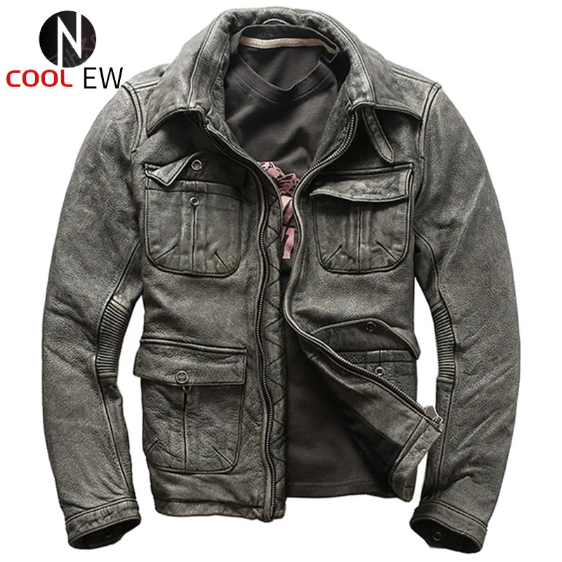 

Old Fashion Distressed Genuine Leather Mens Jacket Street Style Motorcycle Suit Coats Men Oversize Outwear Men Clothes Winter