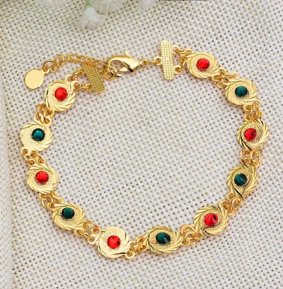 Арабский этнический женский свежий Золотой гоиновый браслет с цирконом