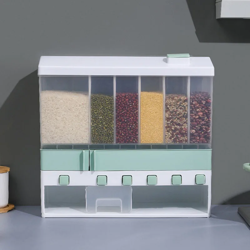 

Sub-Grid Rice Bucket Kitchen Cereal Container Household Transparent Wall Shelf Grain Dispenser Storage Box Food Storage