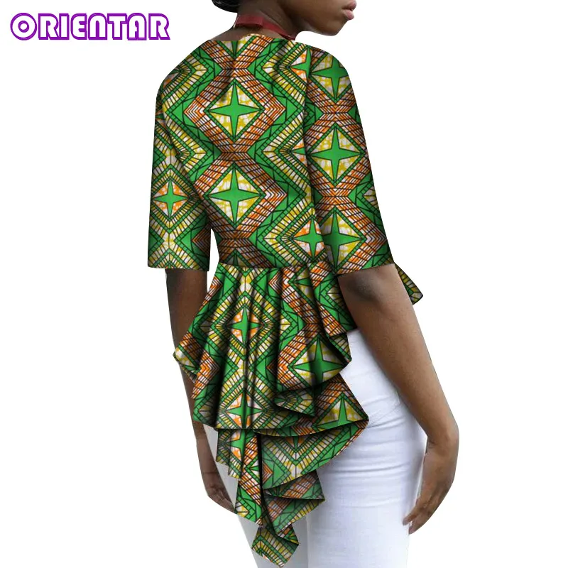 

Fashion Tails African Shirt for Women African Print Danshiki Blouse Tops Summer High Waist Female Shirts African Clothes WY7654