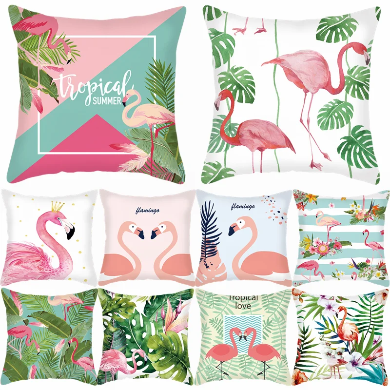 

Tropical Cushion Cover Summer Flamingo Monstera Plant Linen Cushion Case Decorative Party Home Sofa Throw Pillowcase Supplies 75
