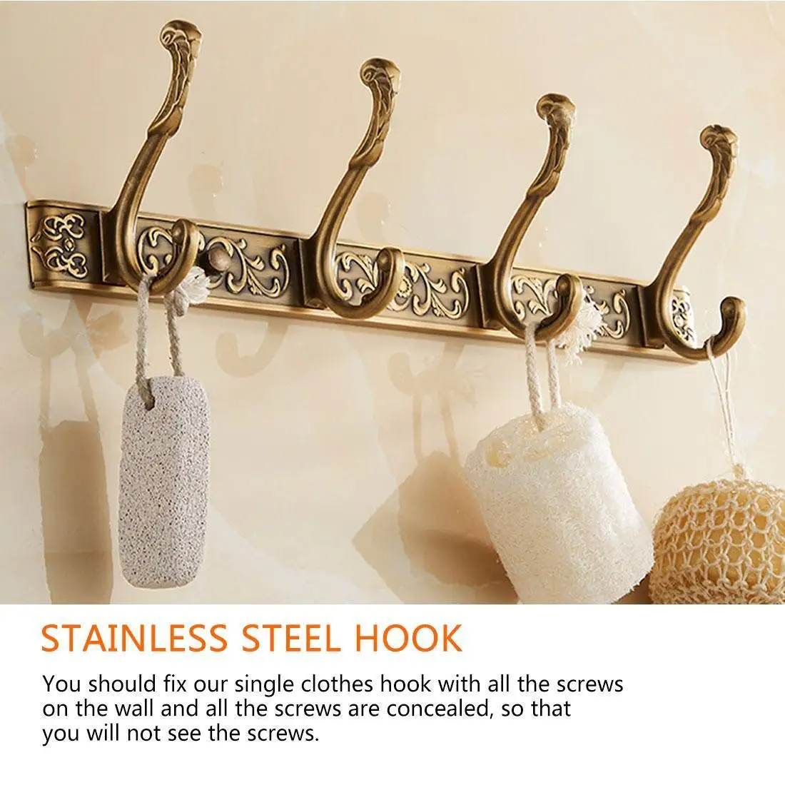 

5 Row Hooks Luxury Bathroom Wall Carving Robe Hook Coat Hanger Door Hooks For Bathroom Accessories