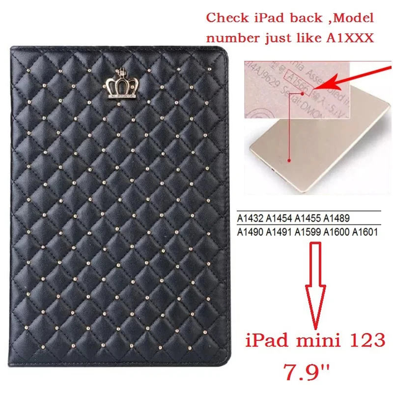 mini123 Black 7," Роскошная корона Coque для iPad mini 2 3 Smart Case A1432 A1454 A1490 магнитная искусственная кожа для iPad mini 2 mini 3 Чехол-подставка - Цвет: mini123 Black