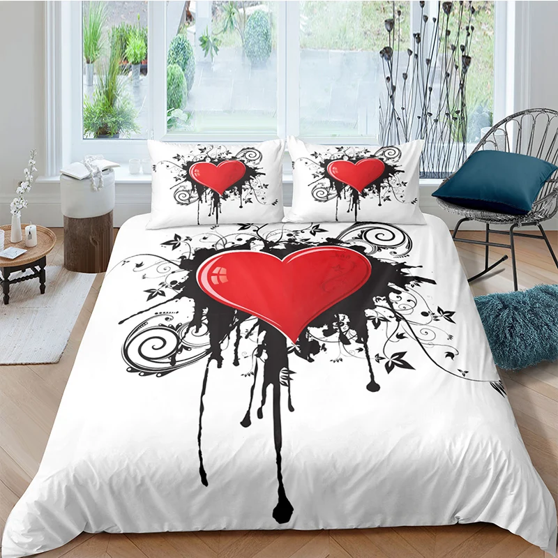 Red Love Heart Print Duvet Cover Sets Nordic Bedding Set Quilt Pillowcase Single Twin Full Queen King Size Bed | Дом и сад