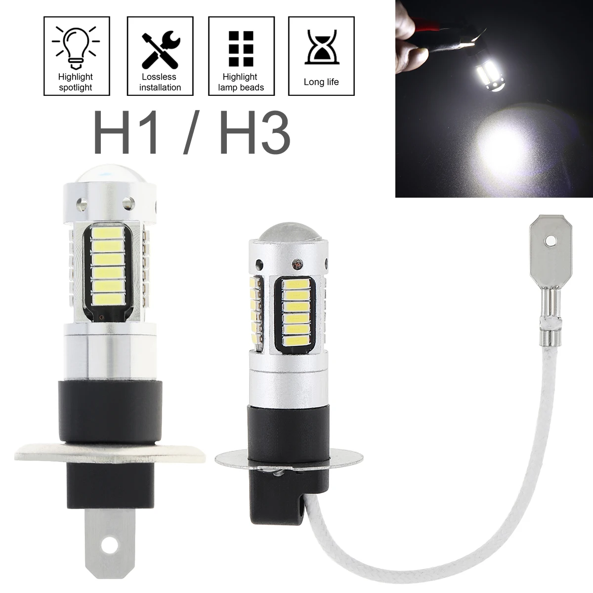 

H1 H3 Canbus Super Bright LED Bulb Car Fog Light Headlight 4014 30SMD 12V 6000K Running Light Auto Motorcycle Lamp Replacement