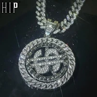 hip hop aaa rhinestone rotatable dollar iced out 13mm miami cuban link chain pendant necklaces for mens women jewelry