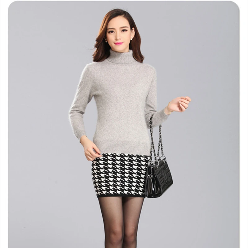 Зимний женский свитер 100% норковая кашемировая водолазка вязаные пуловеры