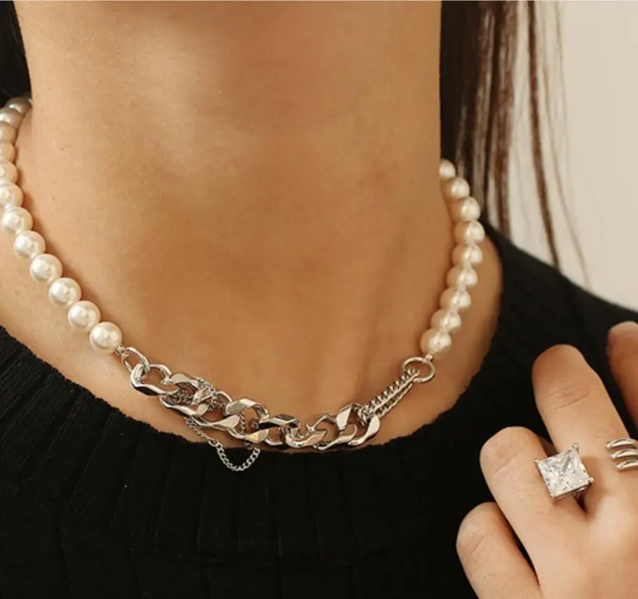

Women's Brass White Gold-Plated Pearl Fashion Light Luxury Chain Necklace Get 6Pcs Nose Strips Free