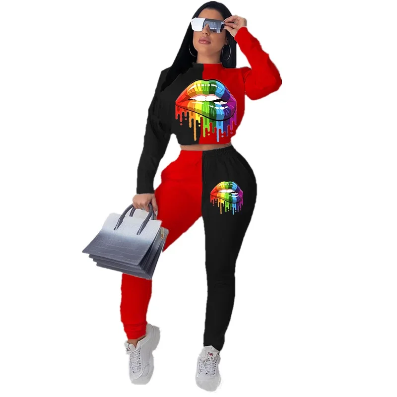 Модный стильный спортивный комплект для женщин укороченный топ с радужным