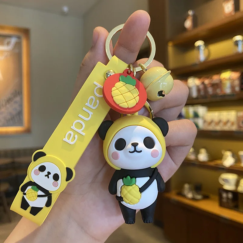 

Cute Fruit Panda Cartoon Keychain Anime Small Fresh Sweet Creative Couple Korean School Bag Car Key Gift Pendant Key Chain