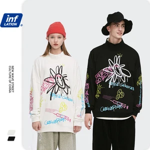 Взрослая забавная толстовка с граффити, Мужская Уличная одежда, осень 2020, высокая уличная толстовка с воротником-стойкой в стиле хип-хоп, белая мужская Толстовка 1359W20