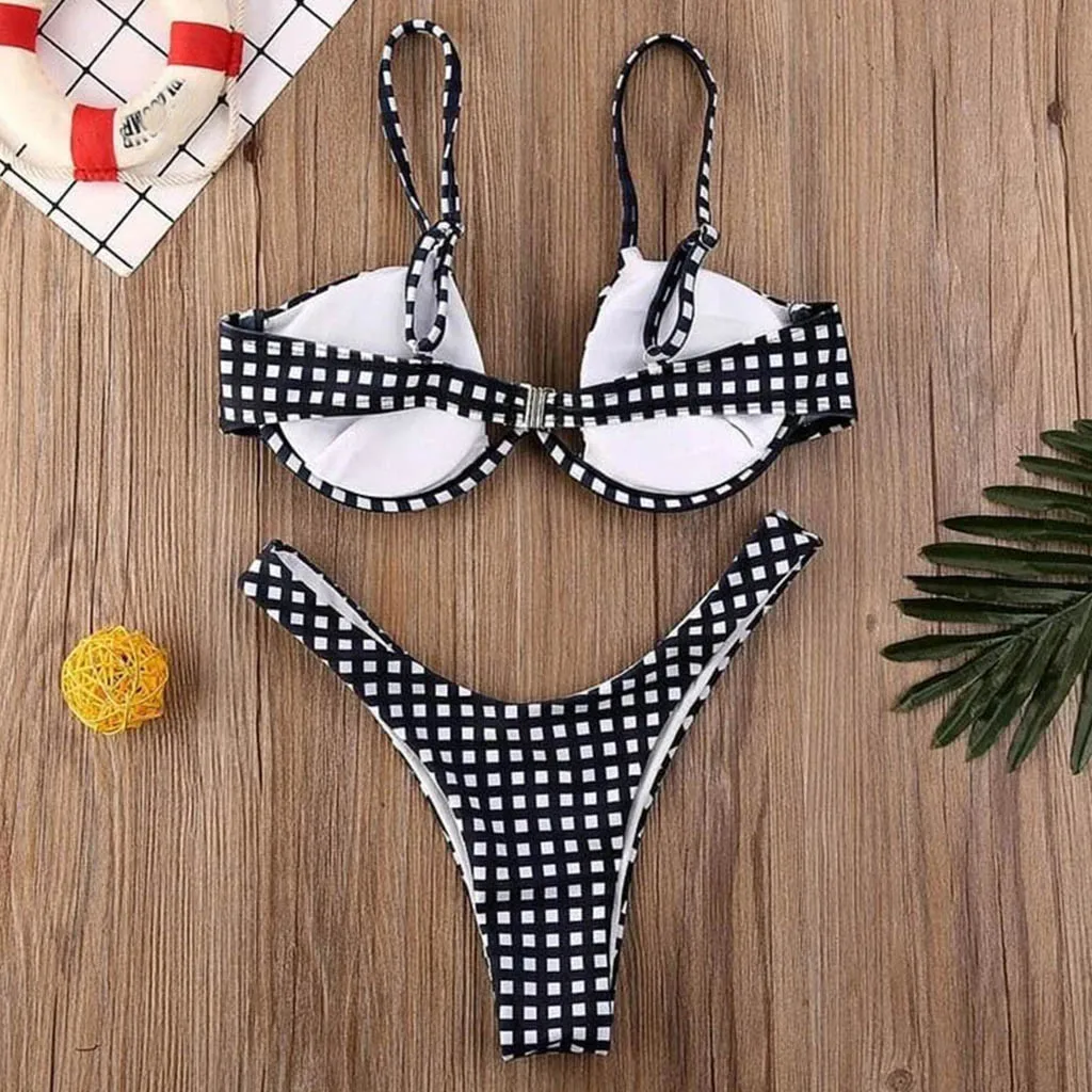 Женский купальник в клетку Kancoold сексуальный с пуш ап бикини высокой талией