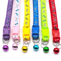adjustable 19 30cm dog collar for small medium dogs plastic button bone print decoration pet collar bell accessories dog collar