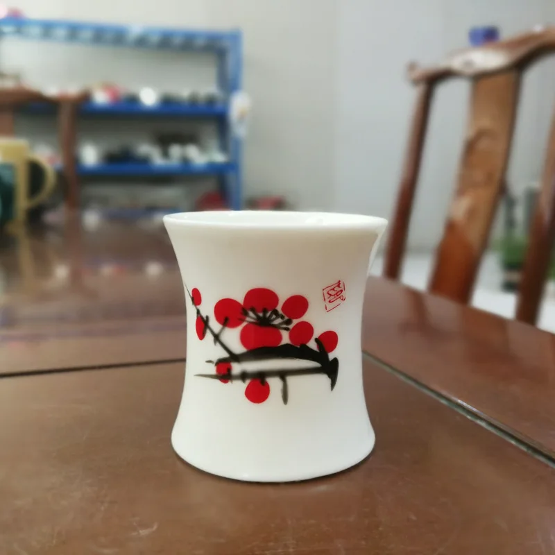 2 шт. 40 мл тонкая талия Керамика выстрел Стекло сливы Цин лотоса Stemless ради чашки