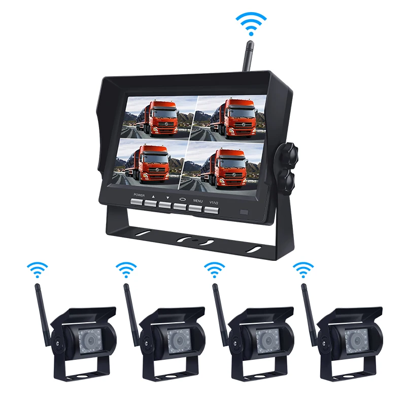 

2.4G digital Car Rear View Parking Backup Vehicle 4CH Monitor Reversing Kit Rear View System Wireless Reverse Camera
